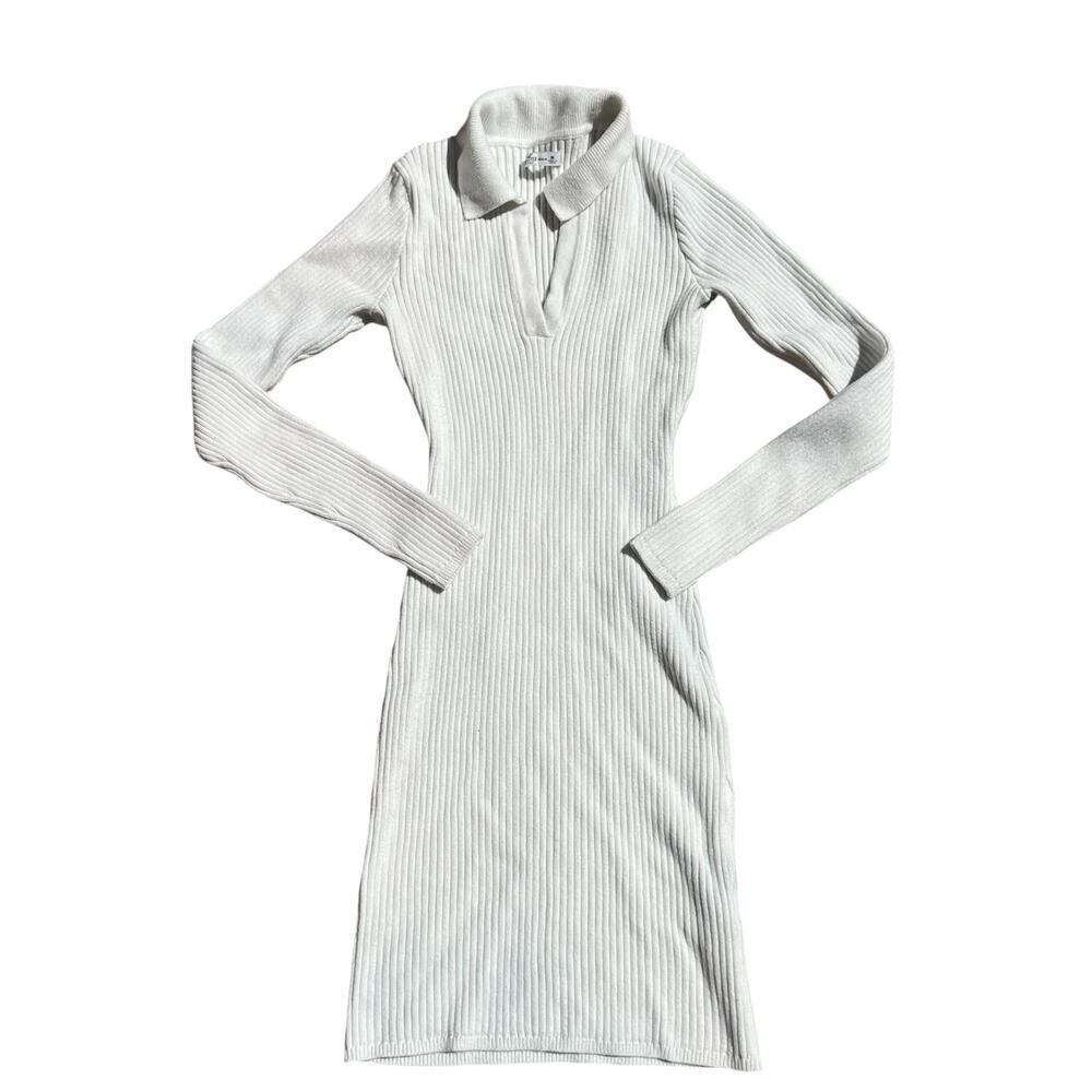 HOLLISTER Sweater Dress Size M Midi Body Con Ribbed Collard White